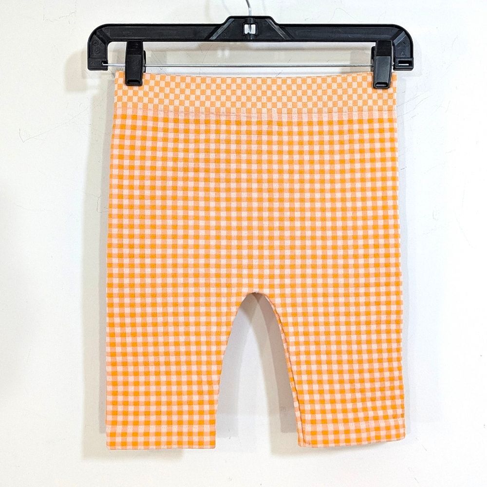 Zara Orange Creamsicle Checkerboard Bike Shorts - Size XS/S Womens Stretch Biker